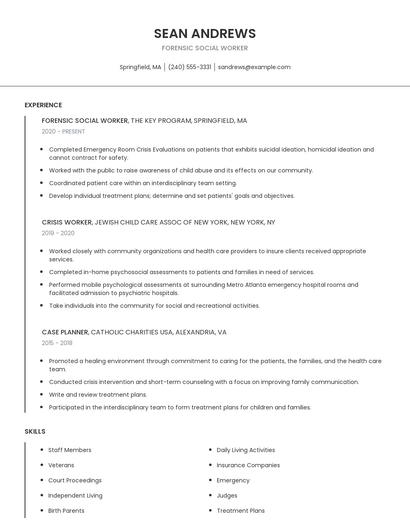Forensic Social Worker Resume