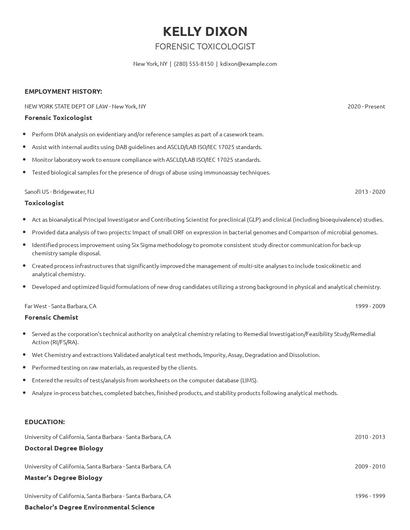 Forensic Toxicologist Resume