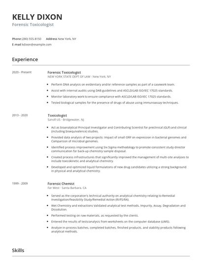 Forensic Toxicologist Resume