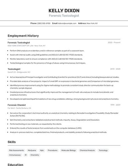 Forensic Toxicologist Resume