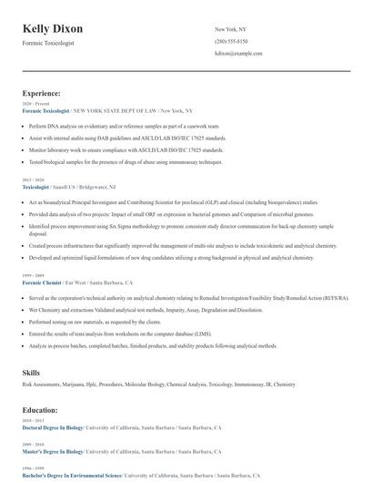 Forensic Toxicologist Resume
