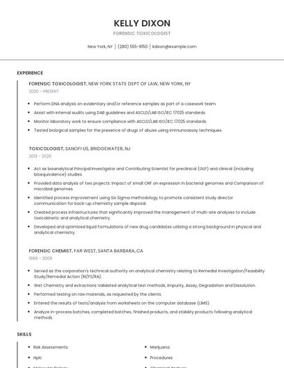 Forensic Toxicologist Resume