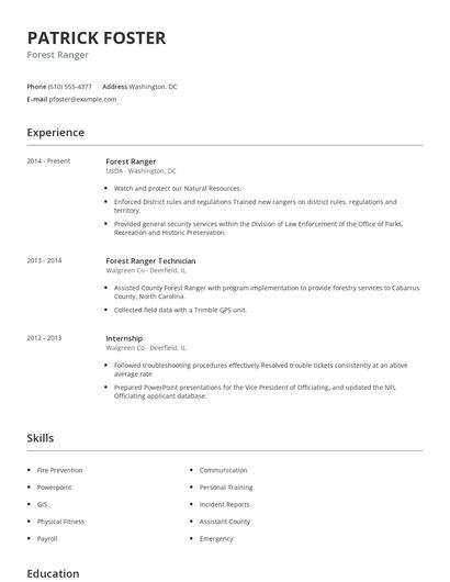 Forest Ranger Resume