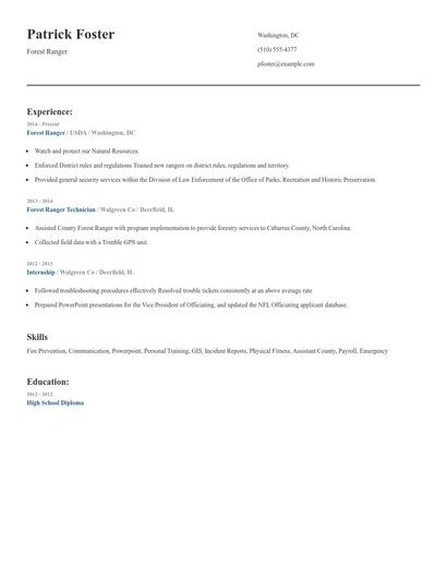 Forest Ranger Resume