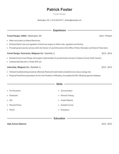 Forest Ranger Resume