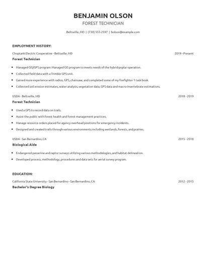 Forest Technician Resume
