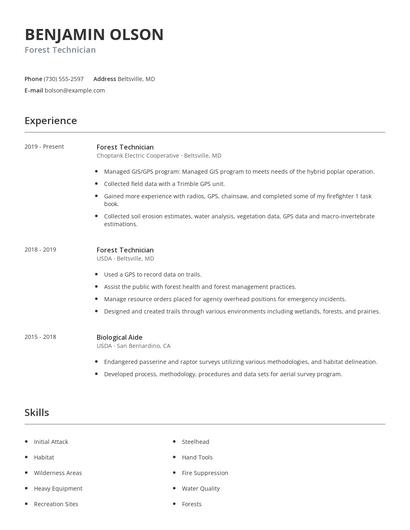 Forest Technician Resume