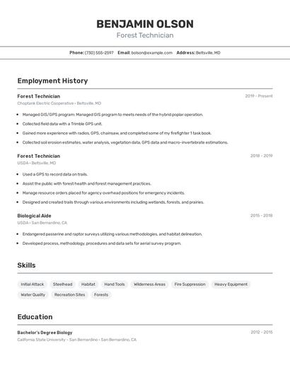 Forest Technician Resume