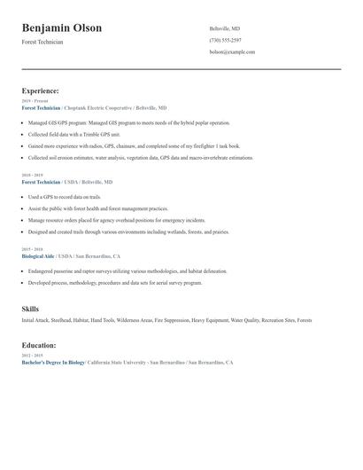 Forest Technician Resume