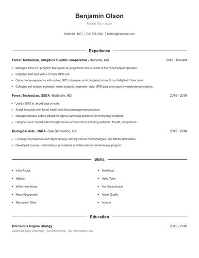 Forest Technician Resume