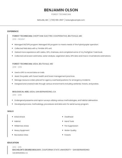 Forest Technician Resume