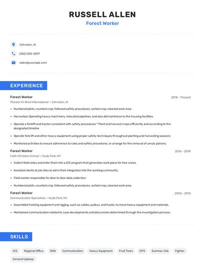 Forest Worker Resume