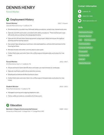 Forest Worker Resume