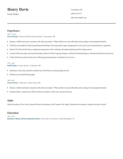 Forest Worker Resume