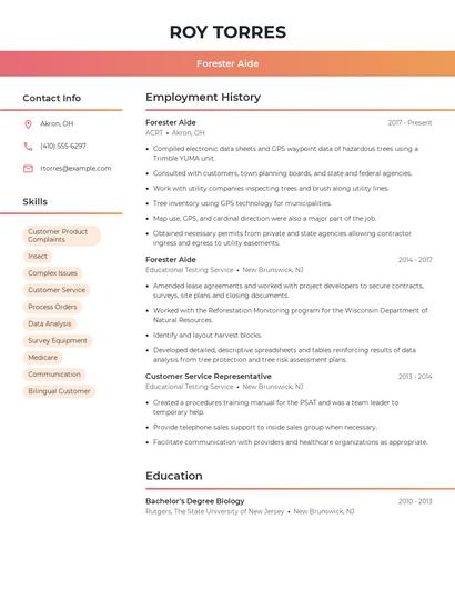 Forester Aide Resume