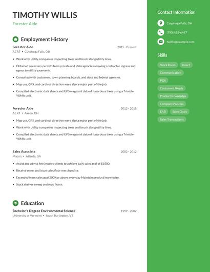 Forester Aide Resume