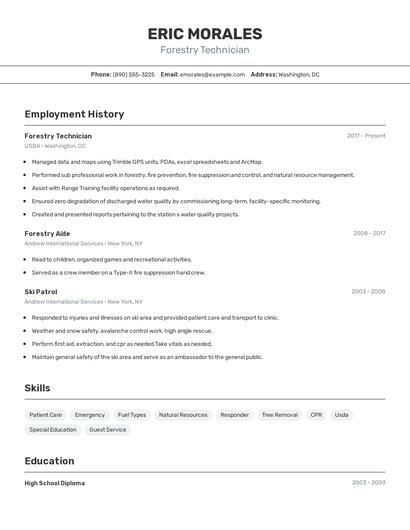 Forestry Technician Resume