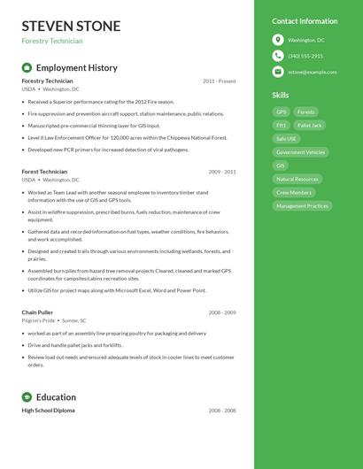 Forestry Technician Resume