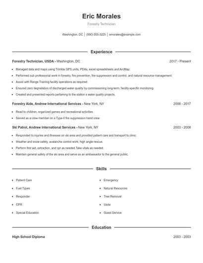Forestry Technician Resume