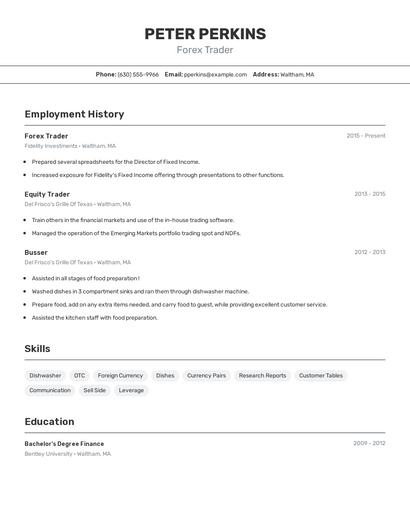 Forex Trader Resume