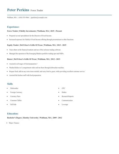 Forex Trader Resume