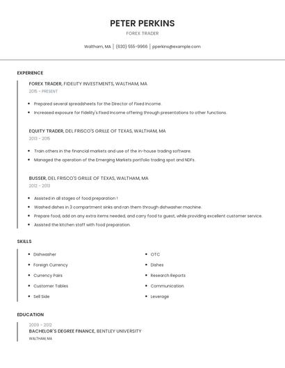 Forex Trader Resume