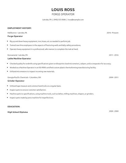 Forge Operator Resume