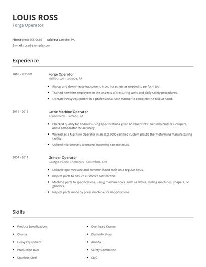 Forge Operator Resume