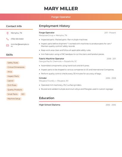 Forge Operator Resume