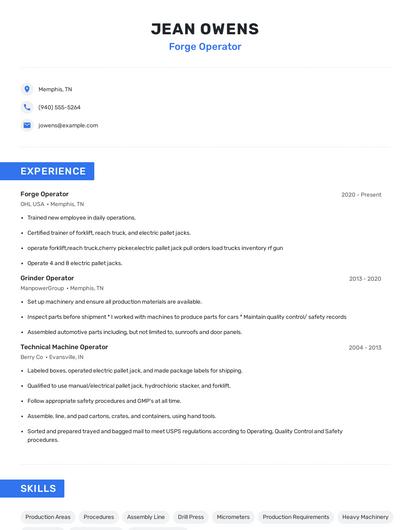 Forge Operator Resume