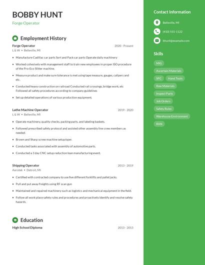 Forge Operator Resume