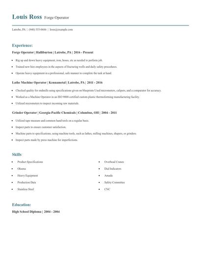 Forge Operator Resume