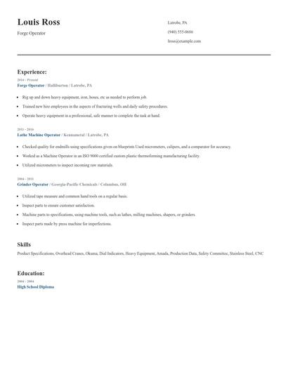 Forge Operator Resume