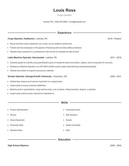 Forge Operator Resume