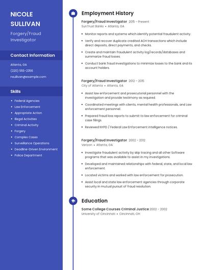 Forgery/Fraud Investigator Resume