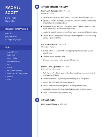 Fork Truck Operator Resume