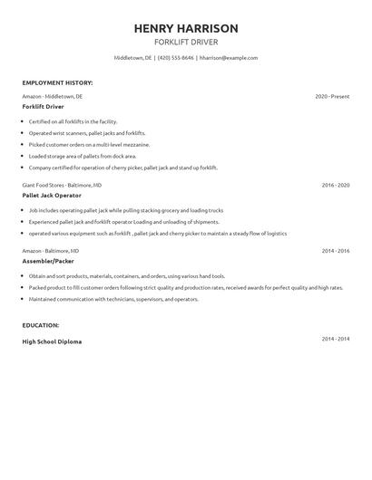 Forklift Driver Resume