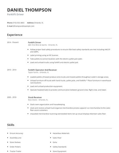 Forklift Driver Resume