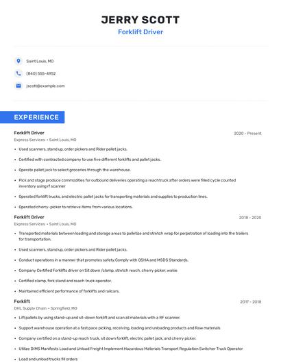 Forklift Driver Resume