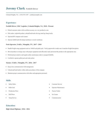 Forklift Driver Resume