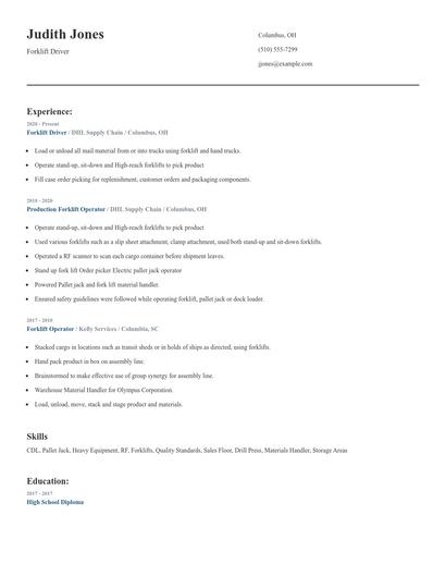 Forklift Driver Resume