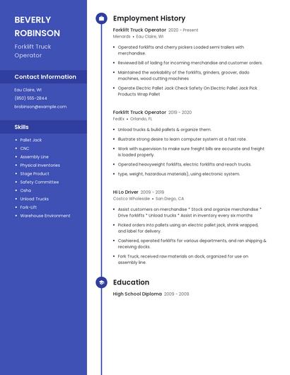 Forklift Truck Operator Resume
