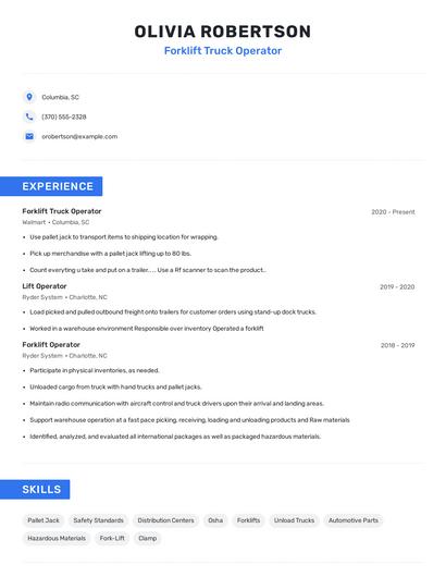 Forklift Truck Operator Resume
