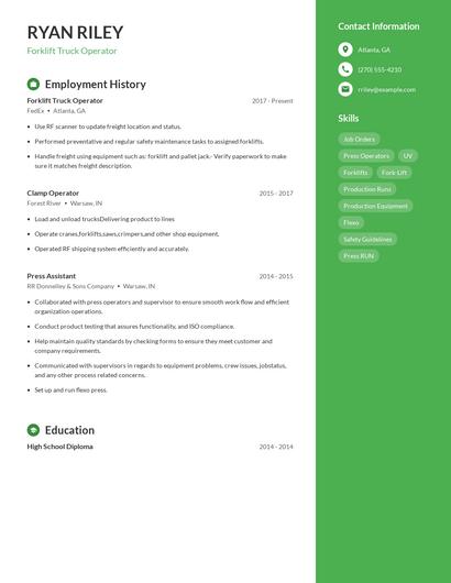 Forklift Truck Operator Resume