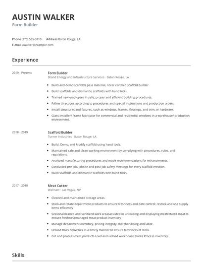 Form Builder Resume
