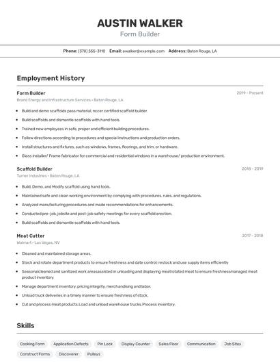 Form Builder Resume