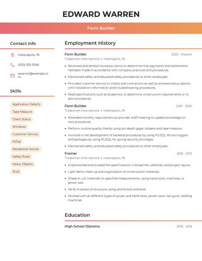 Form Builder Resume