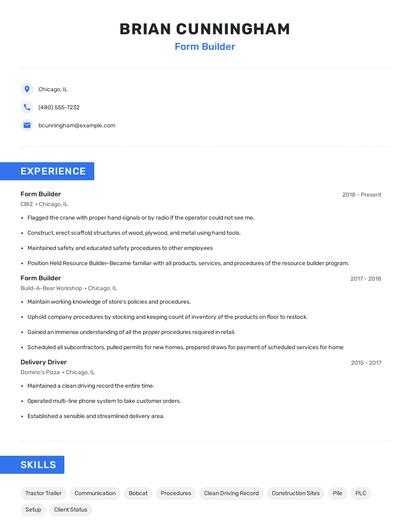 Form Builder Resume