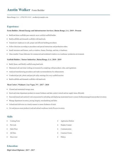 Form Builder Resume