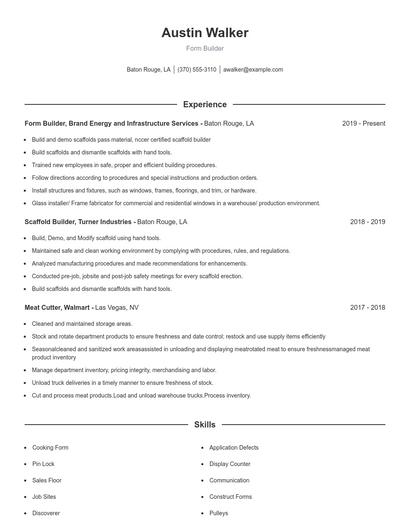 Form Builder Resume